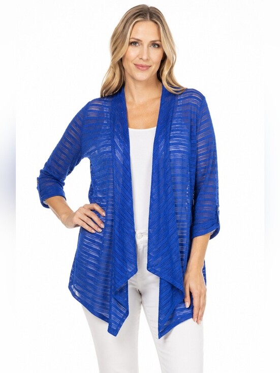 Rafaella Sweaters - Rafaella Open Front Knit Cardigan XL Blue Sheer Stripe Lightweight Layering Swea